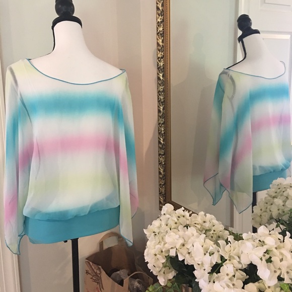 Rainbow sheer watercolor stripe tunic white - Picture 4 of 8